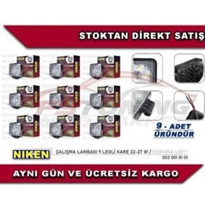Çalışma LED Lambası Off Road Gündüz Farı Sis Kare 27w 9 LED 9adet - Niken