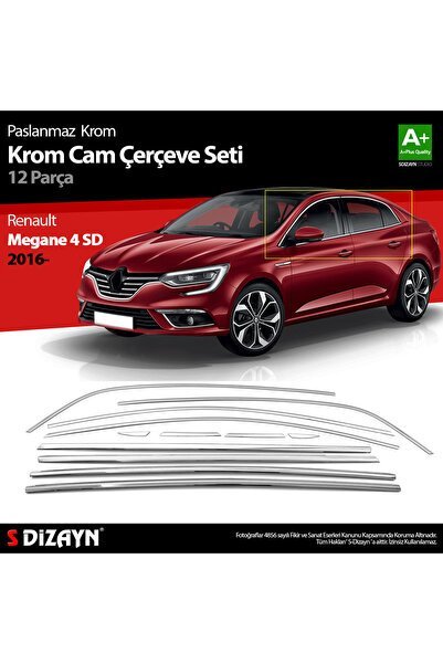Renault Megane 4 Sedan Krom Cam Çerçevesi 12 Parça 2016 ve Üzeri - S-Dizayn (EKT-000004)