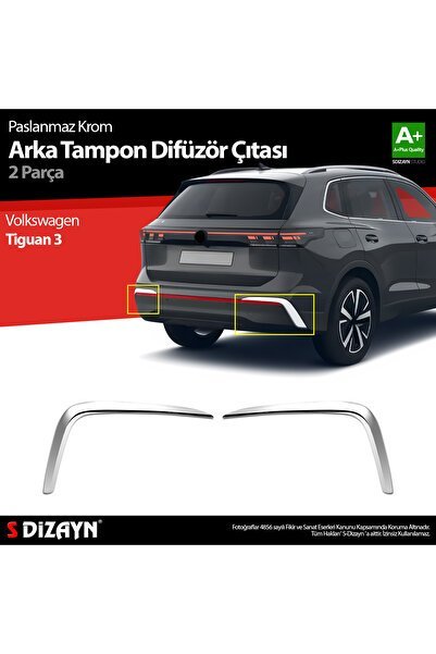 Volkswagen Tiguan Krom Arka Tampon Difüzör Çıtası OEM Stil 2 Parça 2024 ve Üzeri - S-Dizayn (EKT-000007)