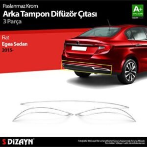 Fiat Egea Sedan Krom Arka Tampon Difüzör Çıtası 3 Parça 2015 ve Üzeri - S-Dizayn (EKT-000012)