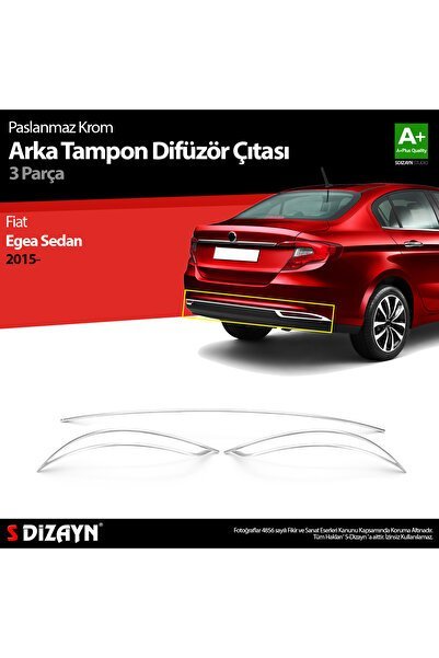 Fiat Egea Sedan Krom Arka Tampon Difüzör Çıtası 3 Parça 2015 ve Üzeri - S-Dizayn (EKT-000012)